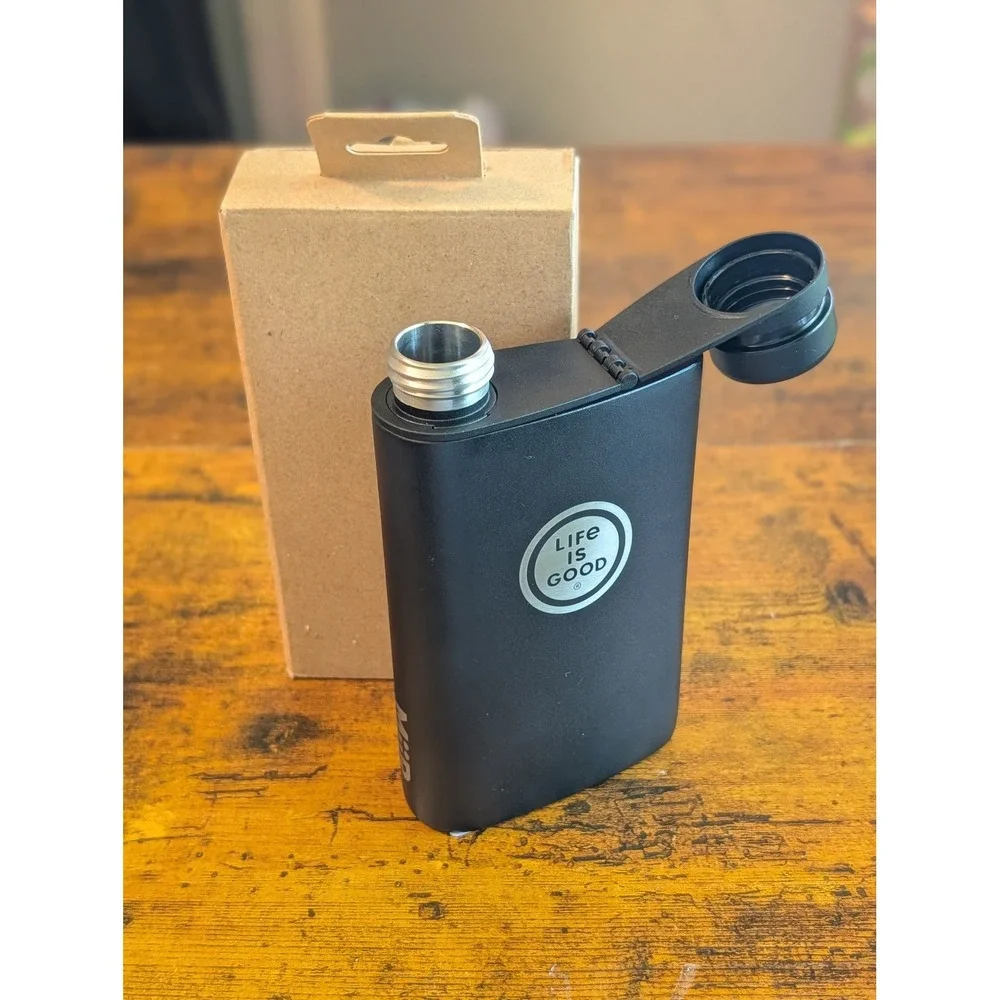 Life Is Good Miir Aero Flask 8oz Matte Blck Stainless Steel Pocket Hip Flask NEW